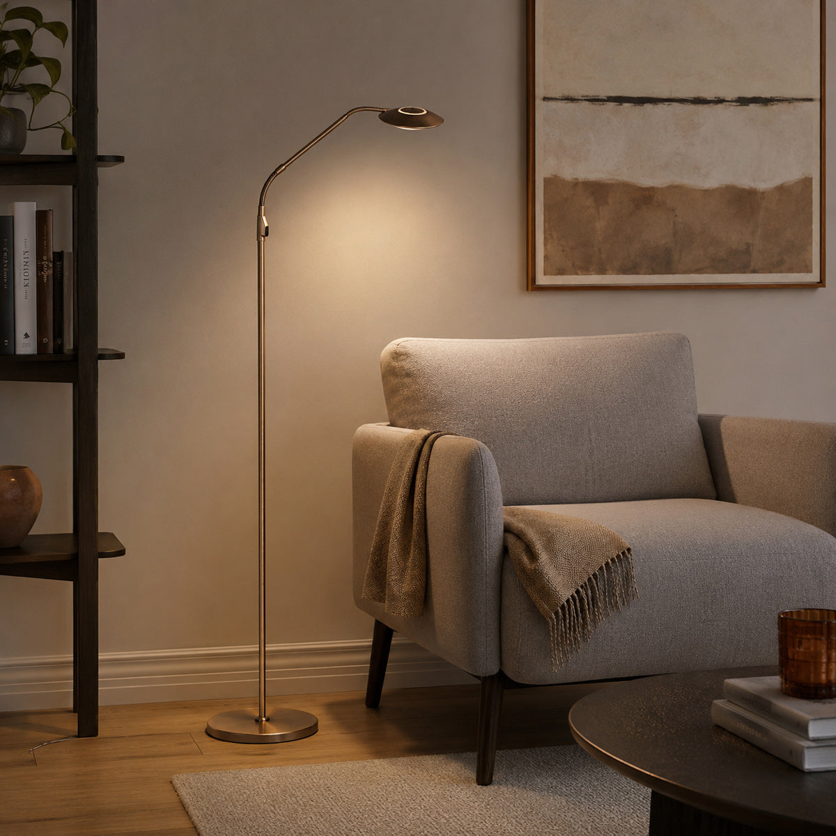 Bronzová LED stojací lampa Zenith2 s otočným ramenem – obrázek 2