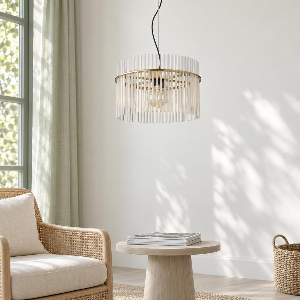 Gorley Gold Pendant Light with Glass Columns – lifestyle image