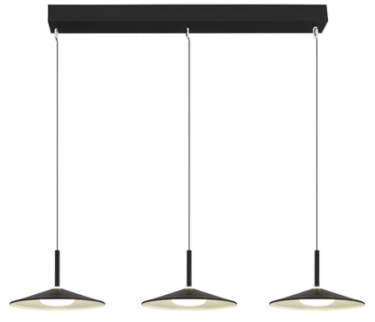 Zwarte metalen hanglamp met brede balk en drie platte schijven – afbeelding 2