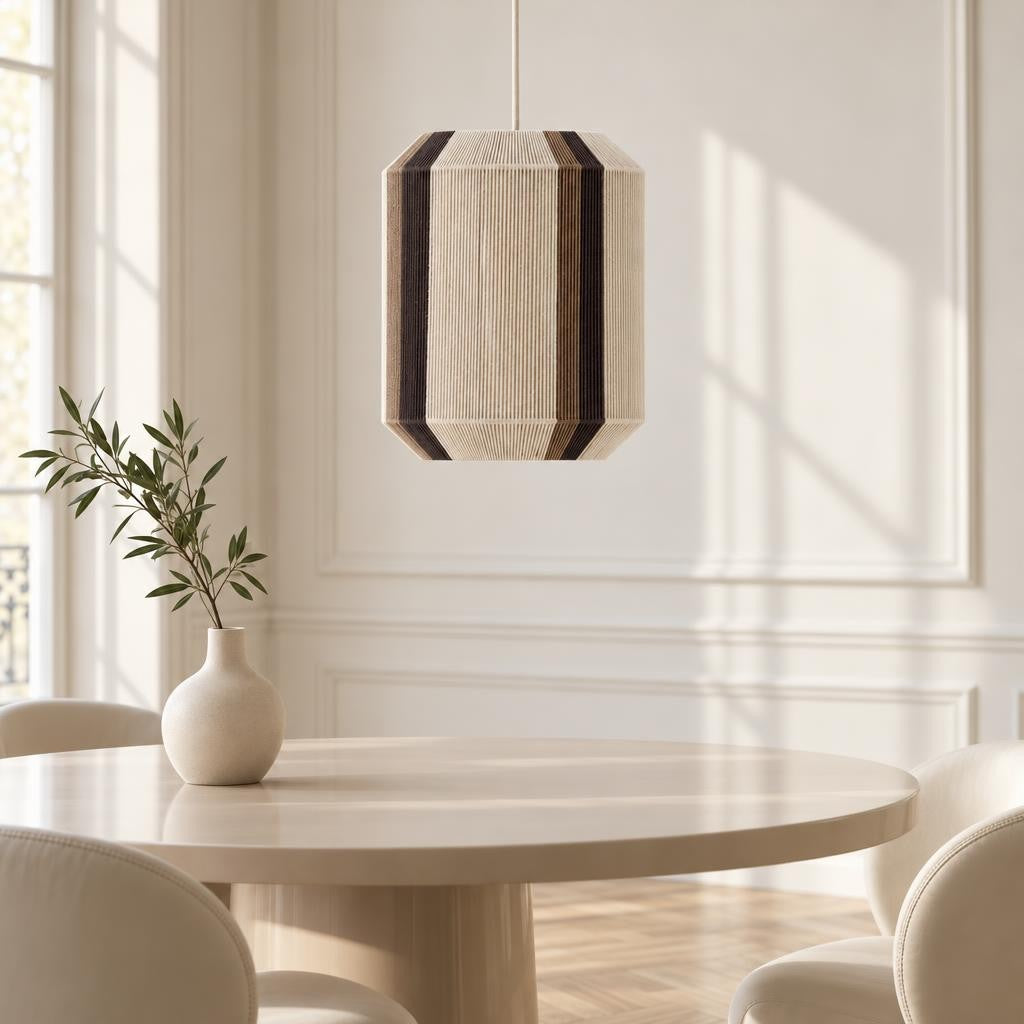Light & Living Kozana hanglamp met gestreepte stoffen kap – sfeerbeeld