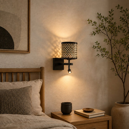 Steinhauer Stang wandlamp zwart met bamboe kap – afbeelding 2