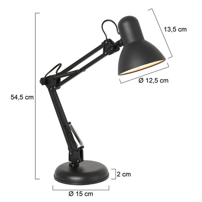 Mexlite Study flexibel svart bordslampa – måttskiss
