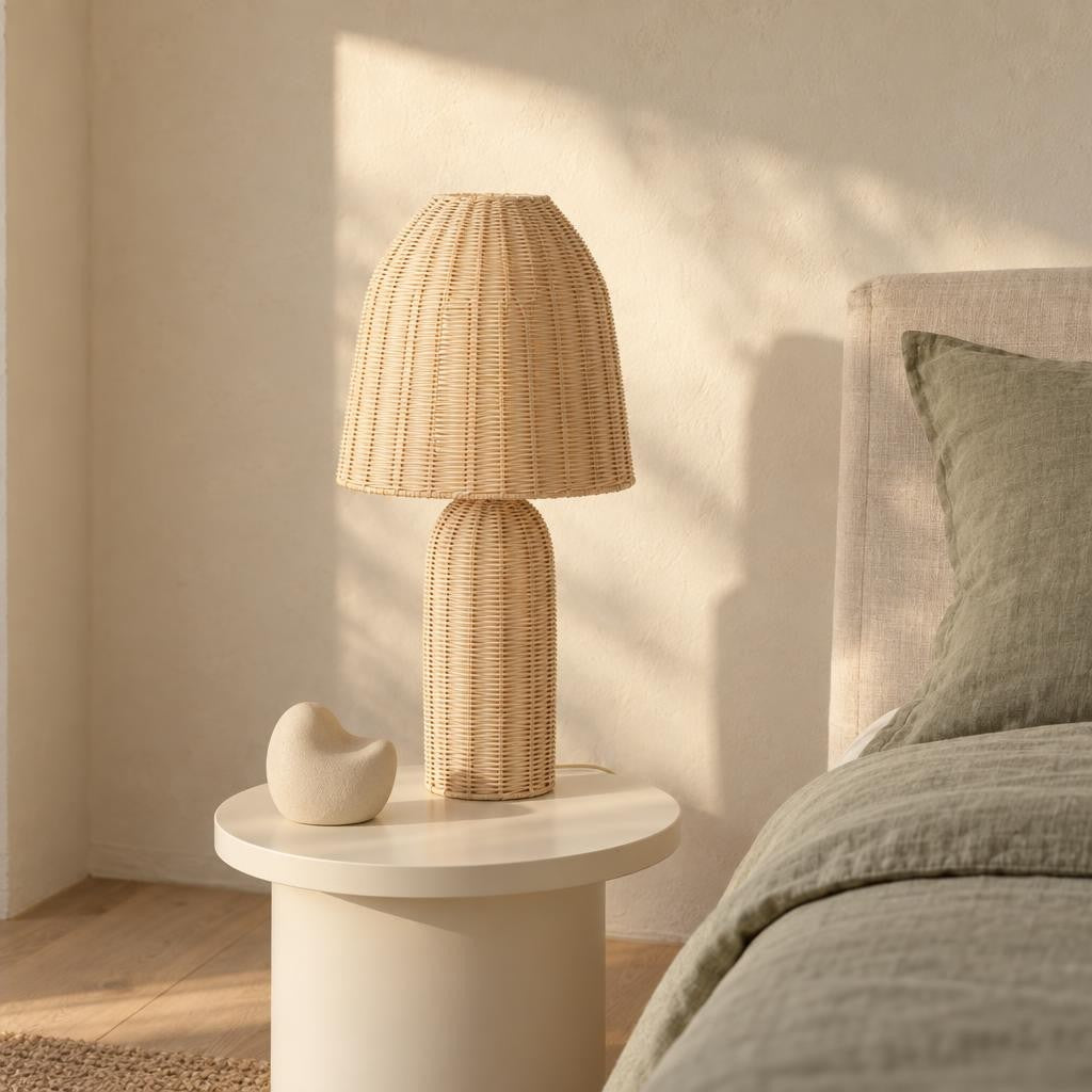 Mandor bordlampe i naturfarvet rattan – Light & Living – stemningsbillede