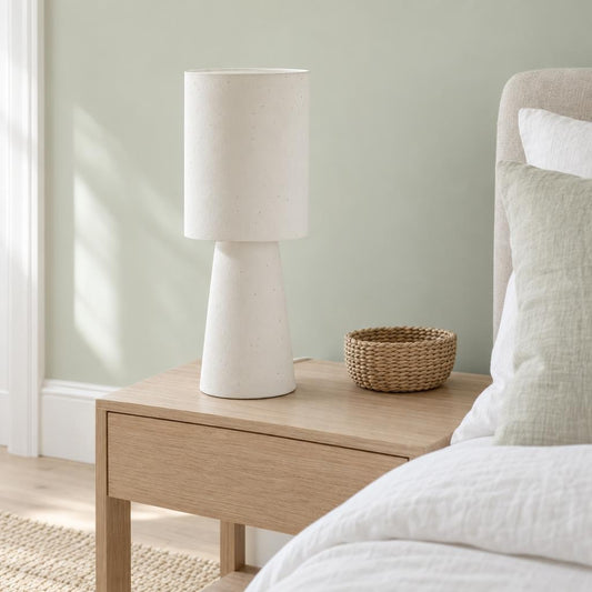 Modern White Cylindrical Table Lamp Light & Living Raeni – lifestyle image