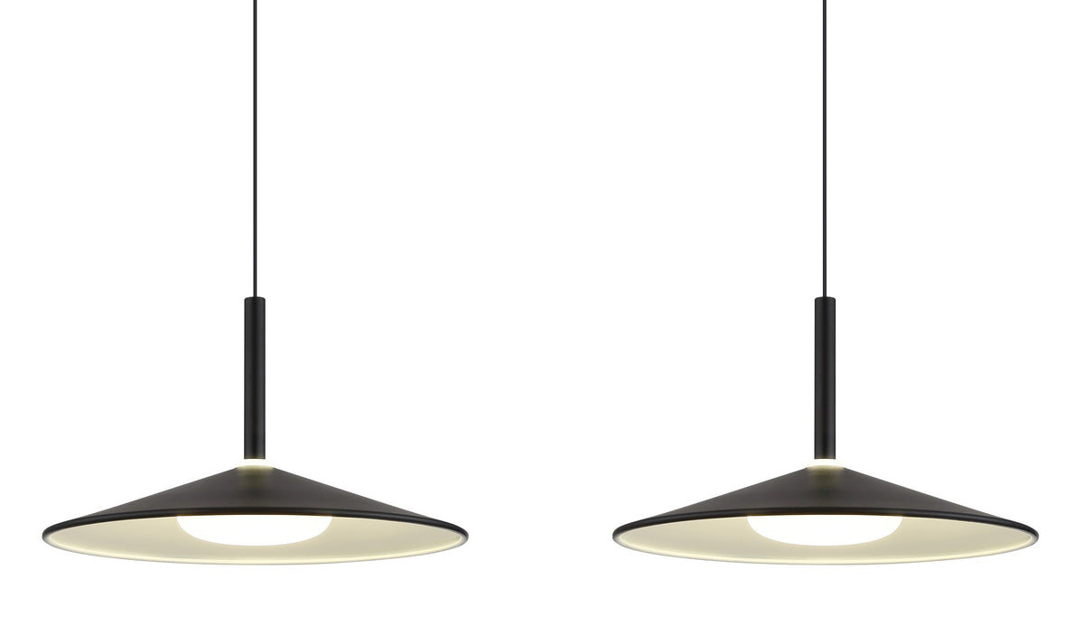 Zwarte metalen hanglamp met brede balk en drie platte schijven – afbeelding 3
