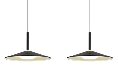 Zwarte metalen hanglamp met brede balk en drie platte schijven – afbeelding 3