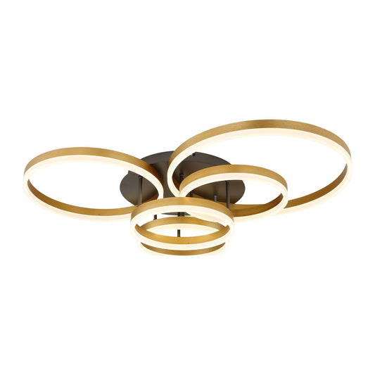 Zwarte aluminium plafondlamp met gouden ringen en ronde lichtkringen