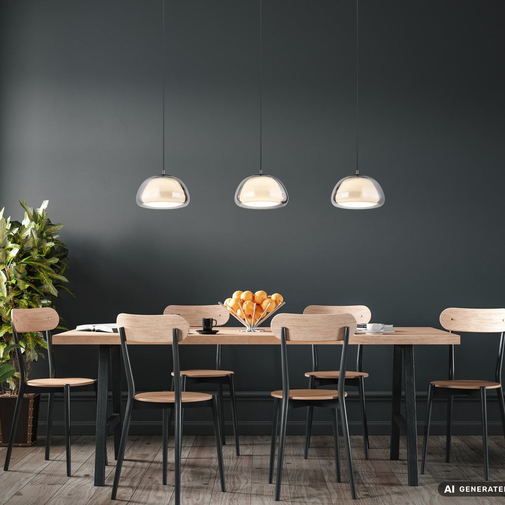 Grande lampadario LED in vetro gunmetal – foto d'ambiente