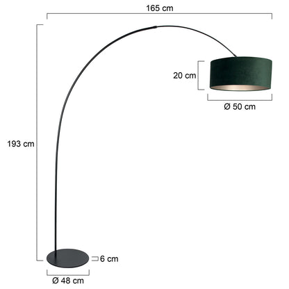 Подова дъгова лампа Curve в черно и зелено – Anne Lighting – чертеж с размери