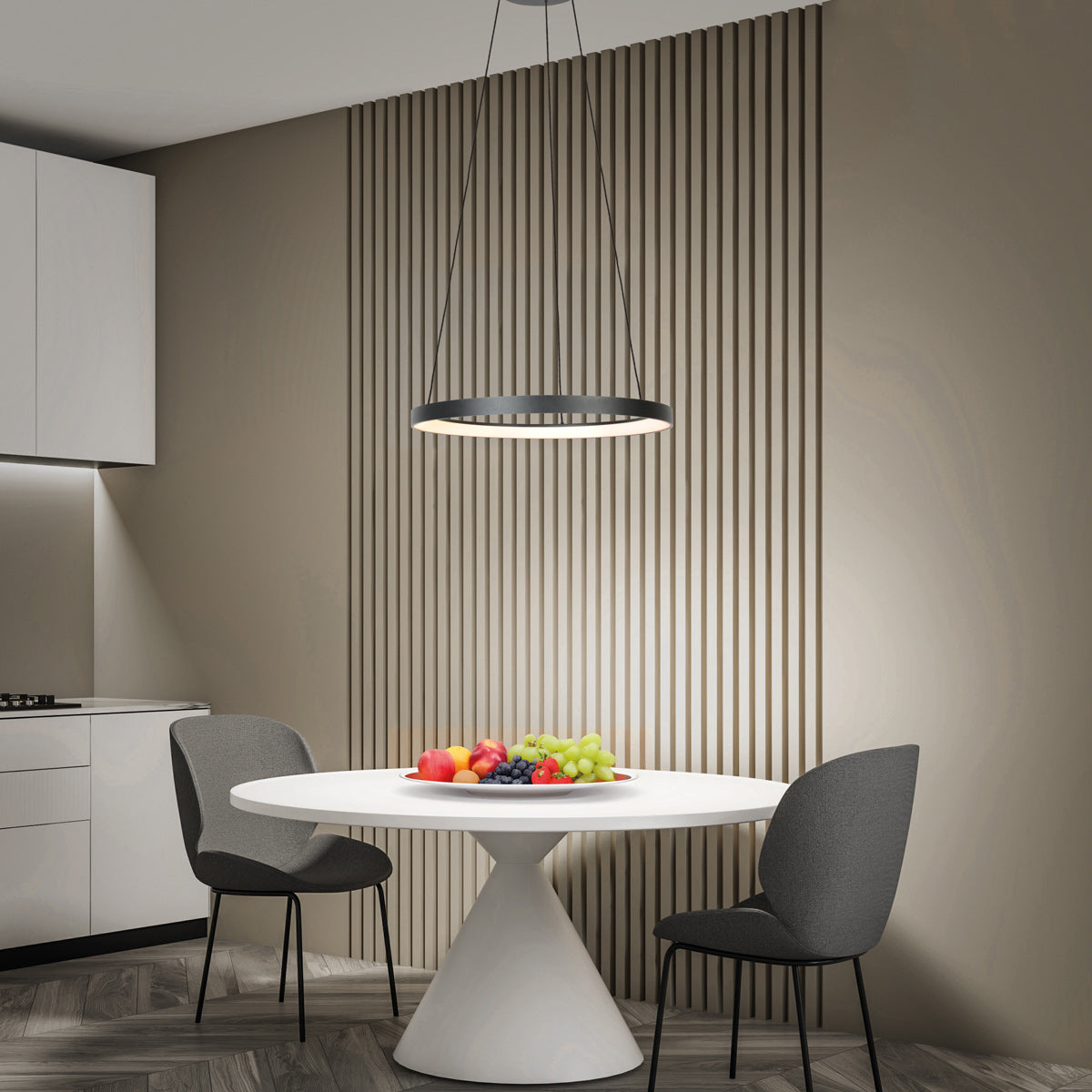 Steinhauer Ringlede 4612ZW – черна LED висяща лампа – интериорна снимка