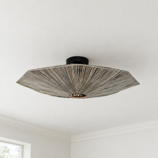 GOOD&MOJO Panama plafondlamp grijze raffia Ø65 cm – sfeerbeeld