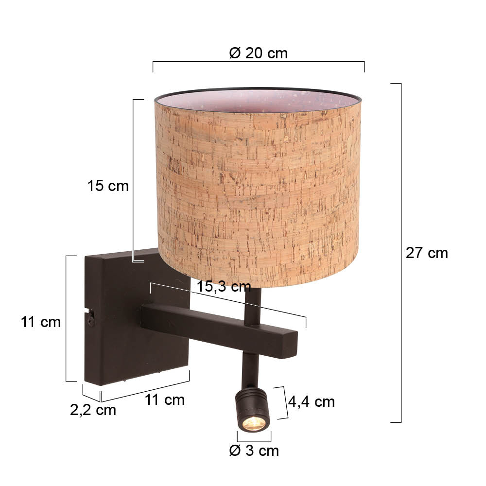 cacao-wandlamp-met-beige-kurkstructuur-en-apart-leeslampje-steinhauer-stang-variant-image7