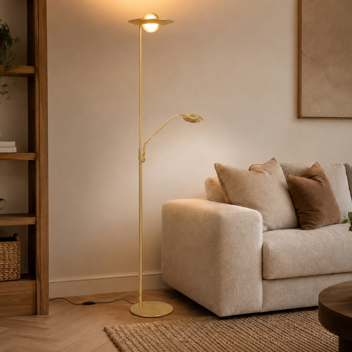Mosazná stojací lampa Zenith 2 s uplight a čtecím ramenem – obrázek 2