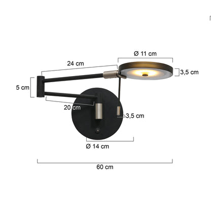 LED nástěnná lampa Steinhauer Turound, kouřové sklo – rozměrový nákres