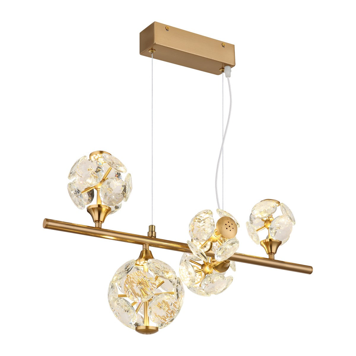 Pendente LED dourado em cristal com personalidade