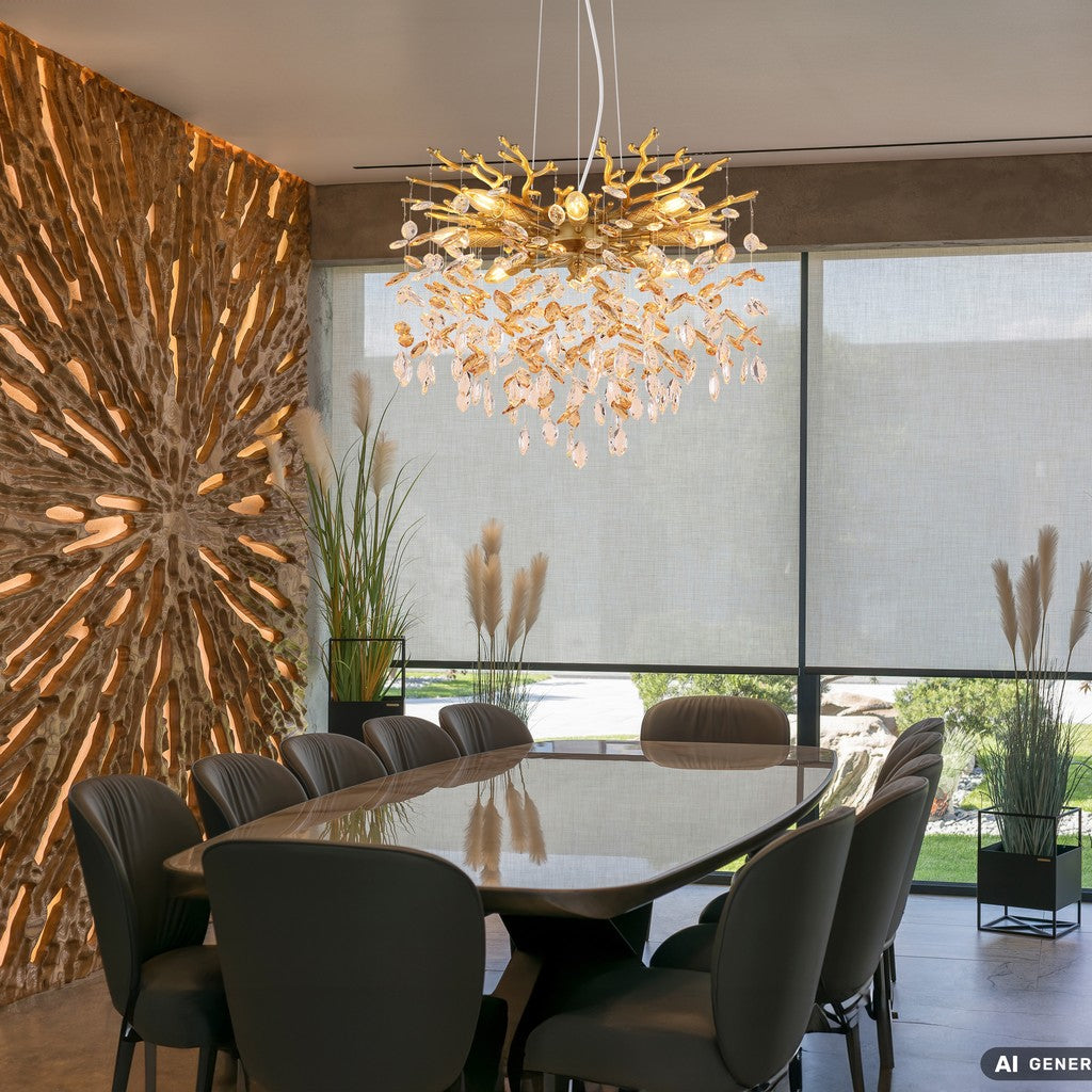 Candelabro médio em cristal dourado – fotografia de ambiente