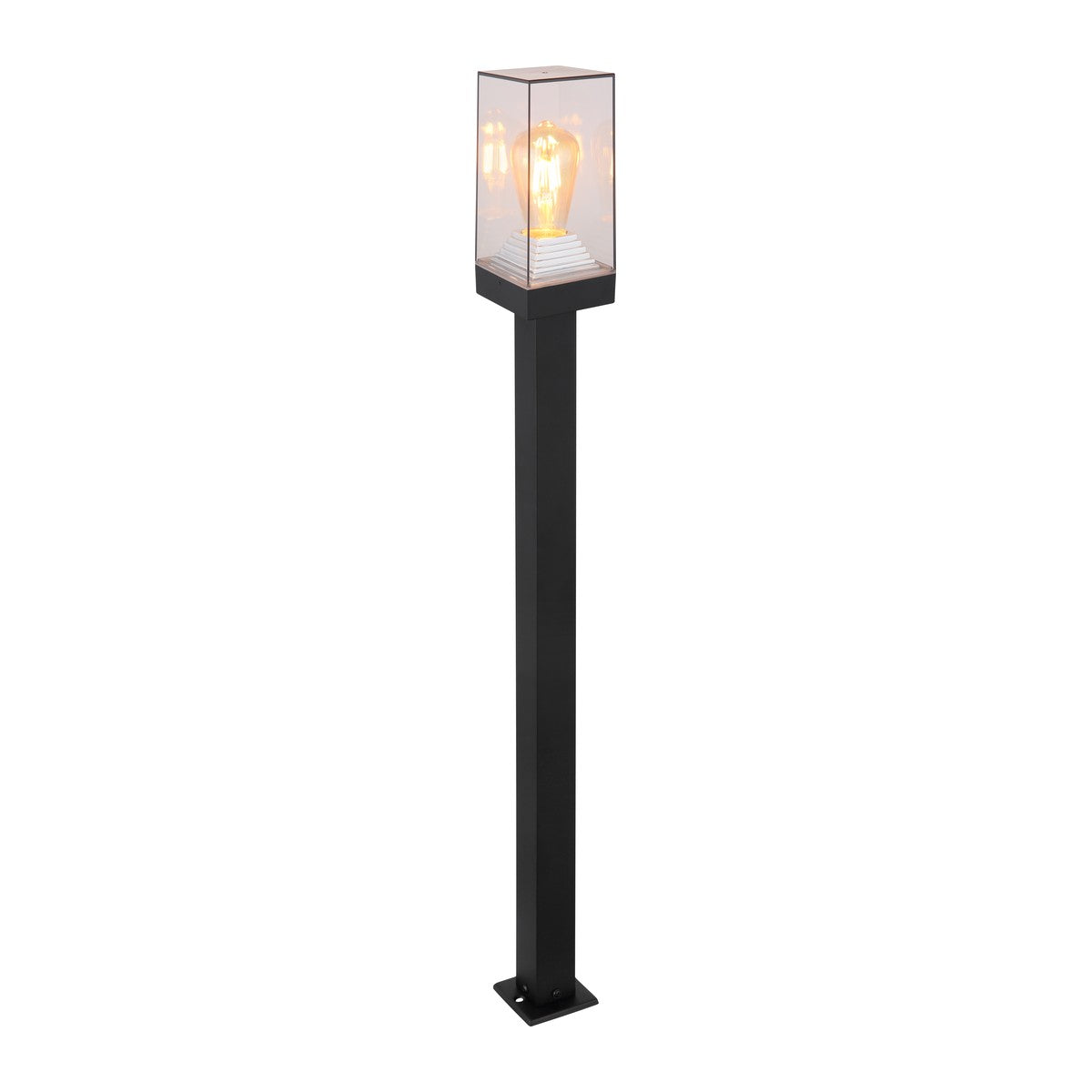 Zwarte aluminium staande buitenlamp met transparante kubuskap