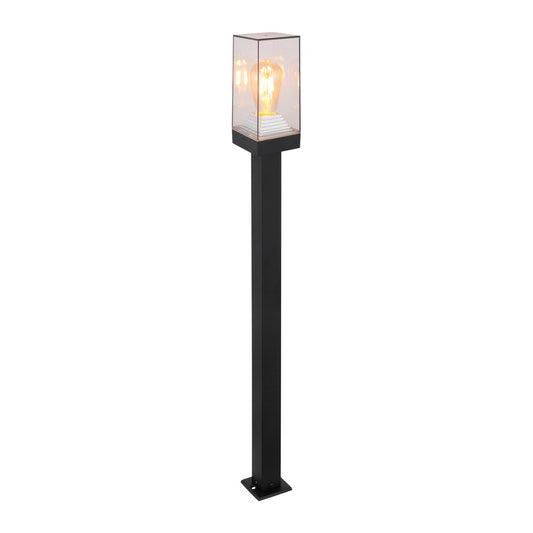 Zwarte aluminium staande buitenlamp met transparante kubuskap