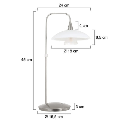 Steinhauer Tallerken tafellamp staal en glas – maattekening