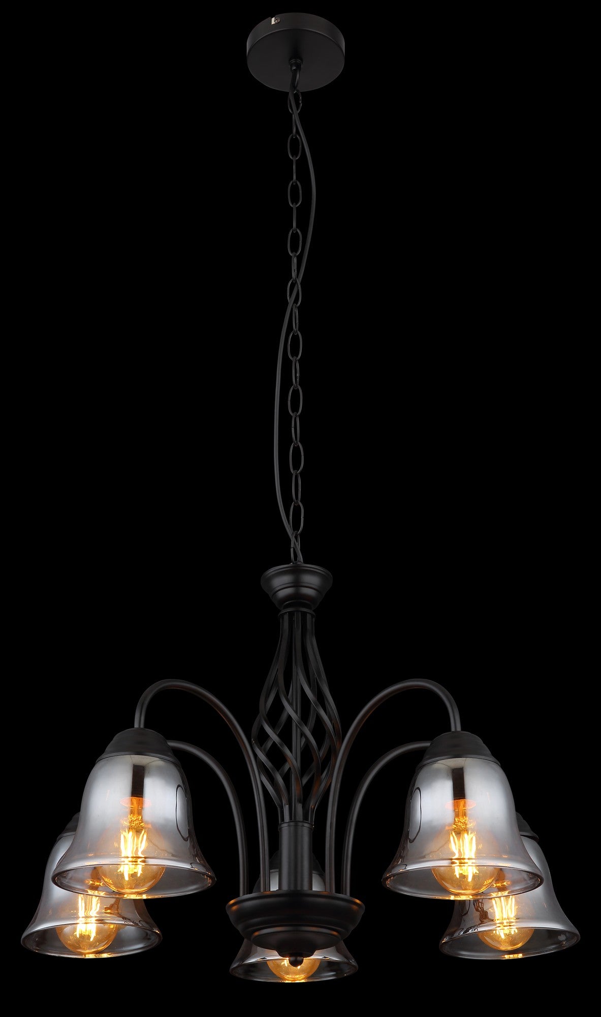 Lampadario a 5 luci in vetro nero d'atmosfera – immagine 3