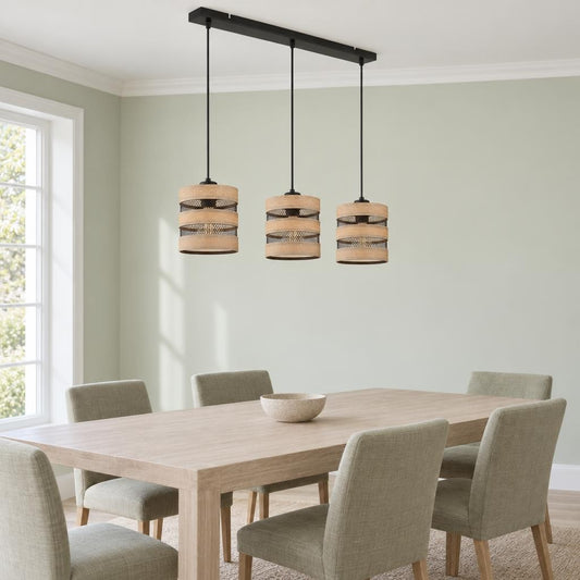 Candeeiro suspenso Obolg Soeni com 3 luzes – fotografia de ambiente