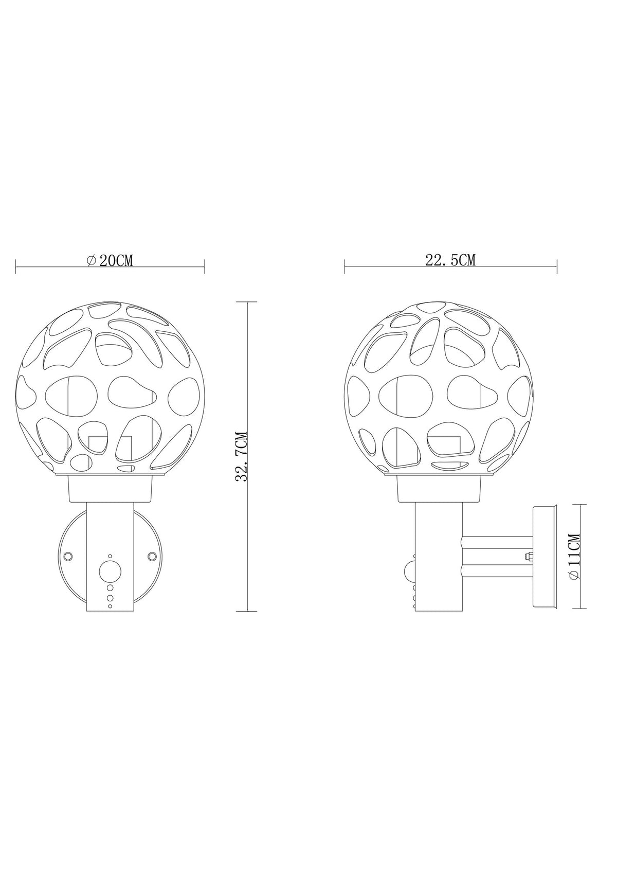 Lampada da esterno in acciaio inossidabile antracite affascinante – disegno con le misure