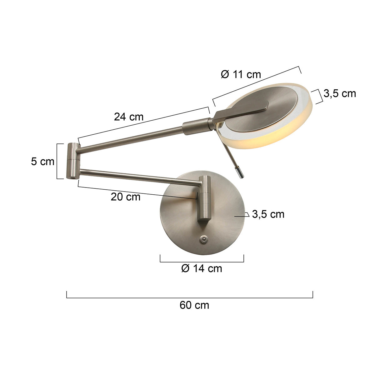 Steinhauer Turound Tiltable LED Glass Wall Light – dimension drawing