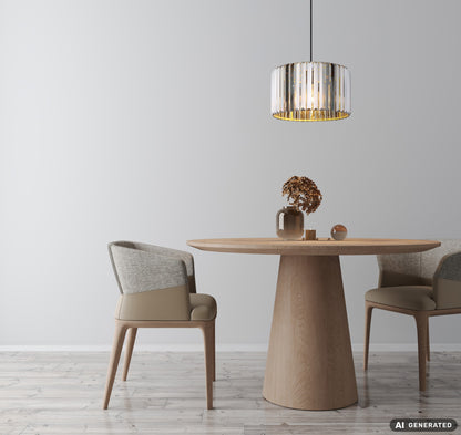 Lustre elegante de cor madeira em cristal – desenho com dimensões