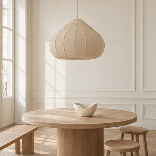 Päronformad hänglampa beige Japandi Light & Living Zubeda – miljöbild