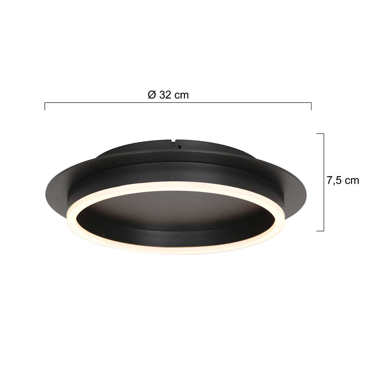 Черна кръгла LED плафониера Steinhauer Ringlux – чертеж с размери