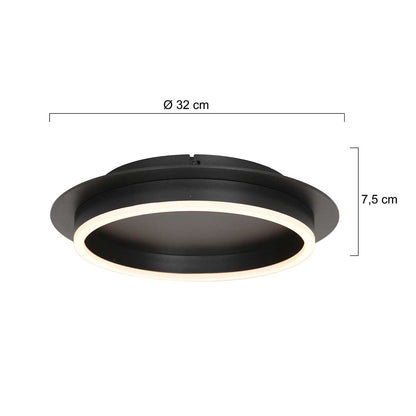 Черна кръгла LED плафониера Steinhauer Ringlux – чертеж с размери