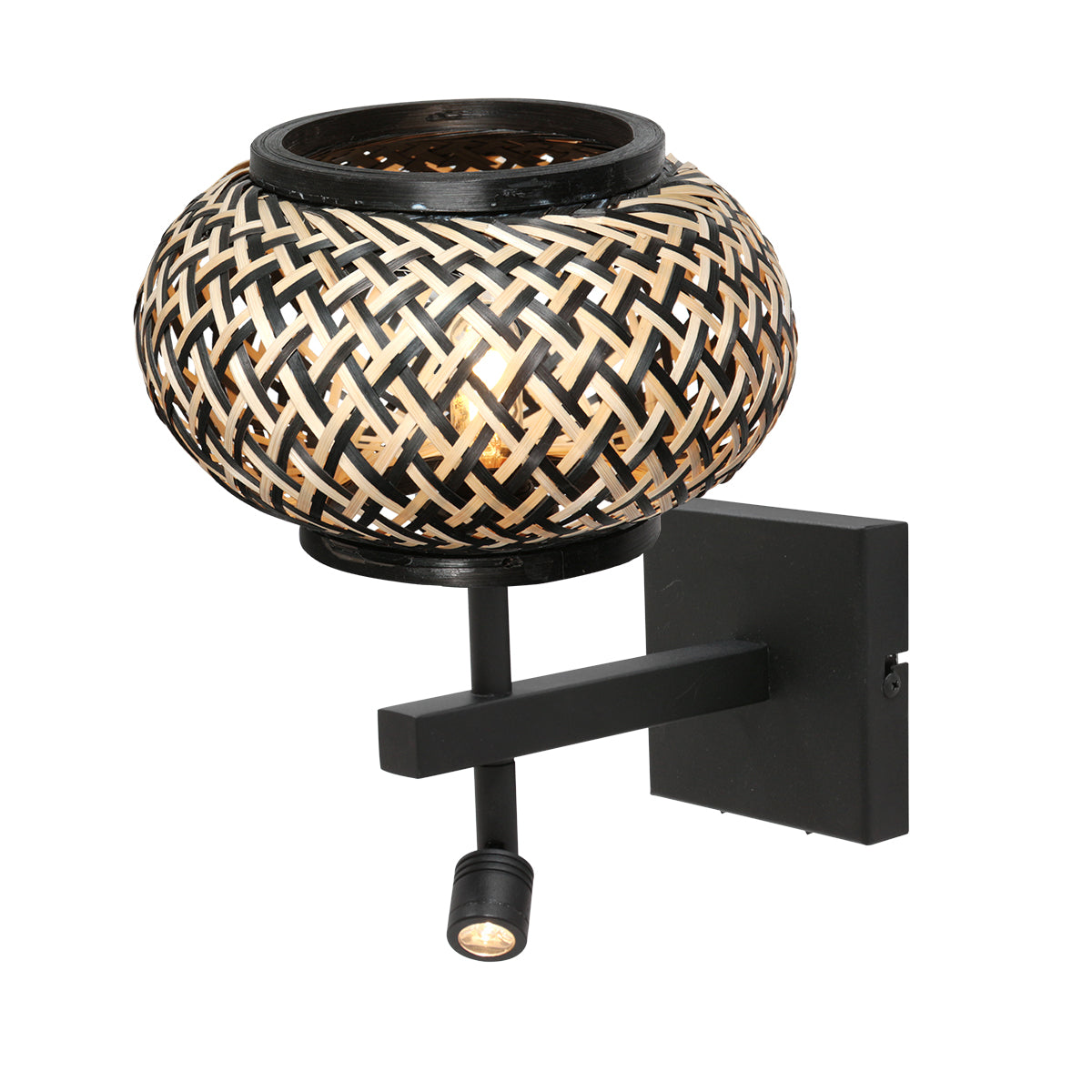 zwarte-wandlamp-met-bamboekap-en-leeslicht-steinhauer-stang-variant-image1
