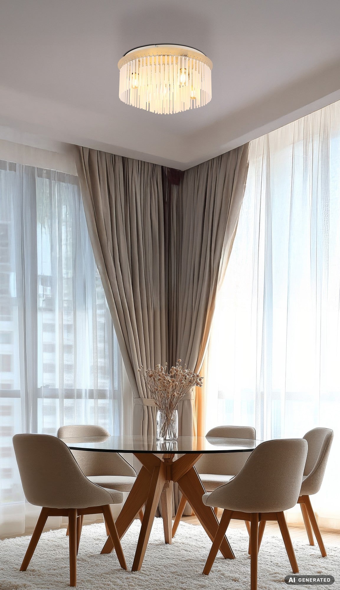 Grande lampada da soffitto a 5 luci color sabbia – immagine 5