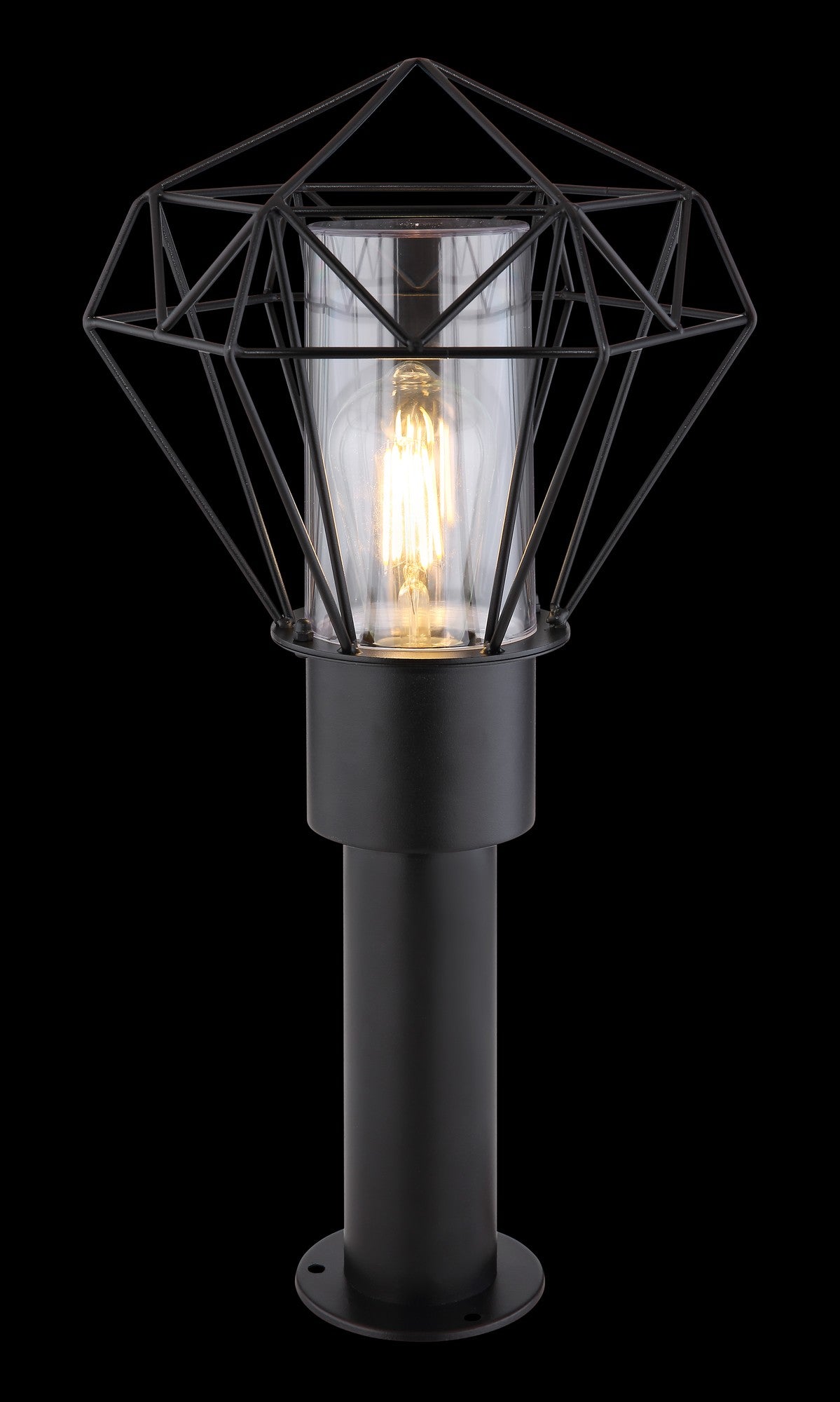 Zwarte metalen staande buitenlamp met geometrisch frame – afbeelding 3