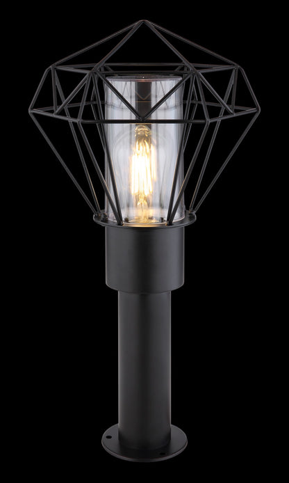 Zwarte metalen staande buitenlamp met geometrisch frame – afbeelding 3