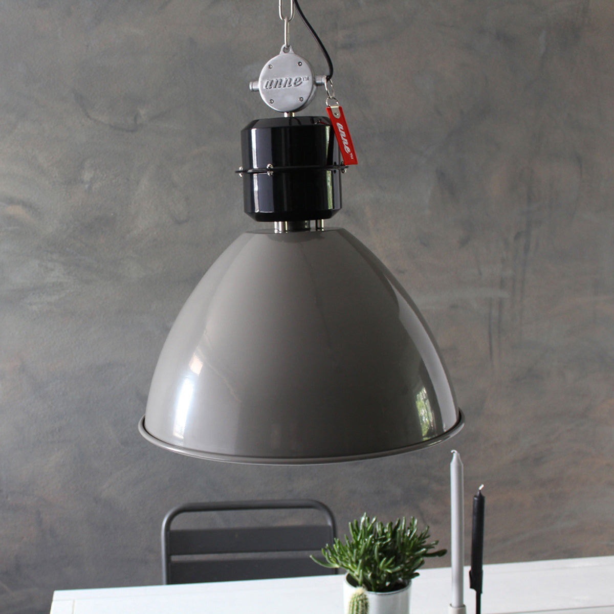 Anne Light & Home Frisk Grey Industrial Pendant Light – lifestyle image