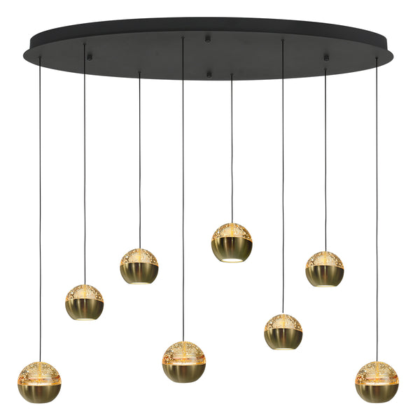 Candeeiro suspenso oval Belluno com 8 luzes, preto e latão