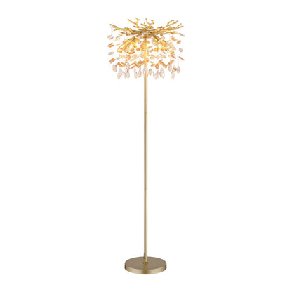 Lustre de pé moderno em cristal dourado com 5 luzes
