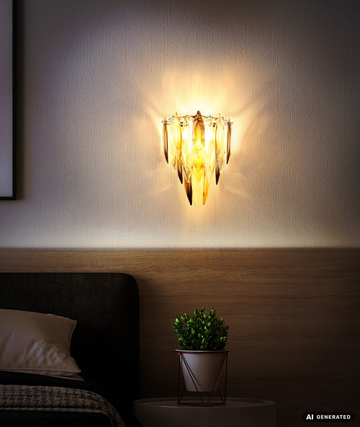 Aplique de cristal dourado acolhedor – desenho com dimensões