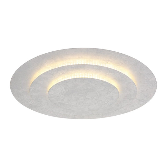 Zilveren metalen plafondlamp met gelaagde kap en dubbele lichtkrans