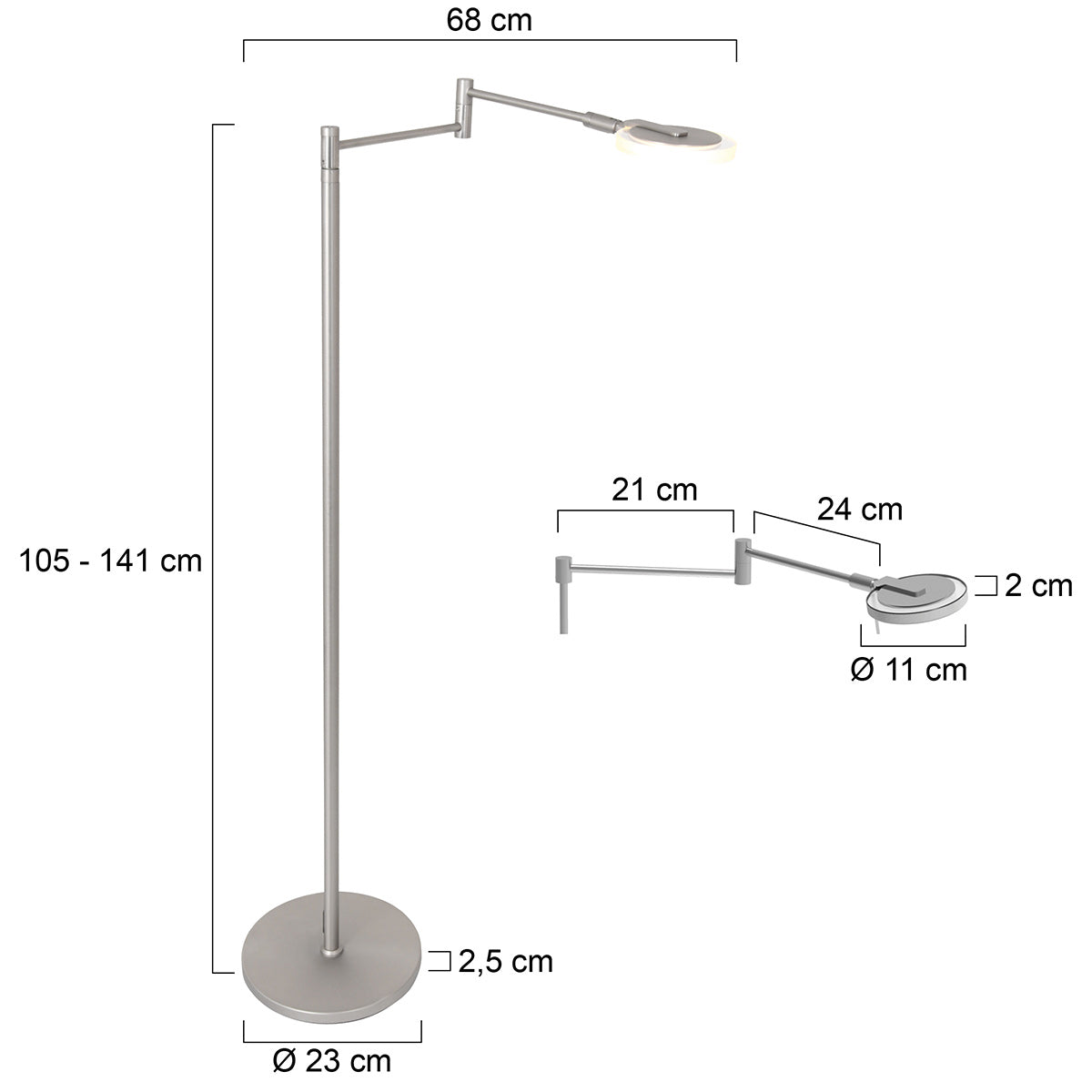 Modern LED állólámpa Steinhauer Turound – méretrajz