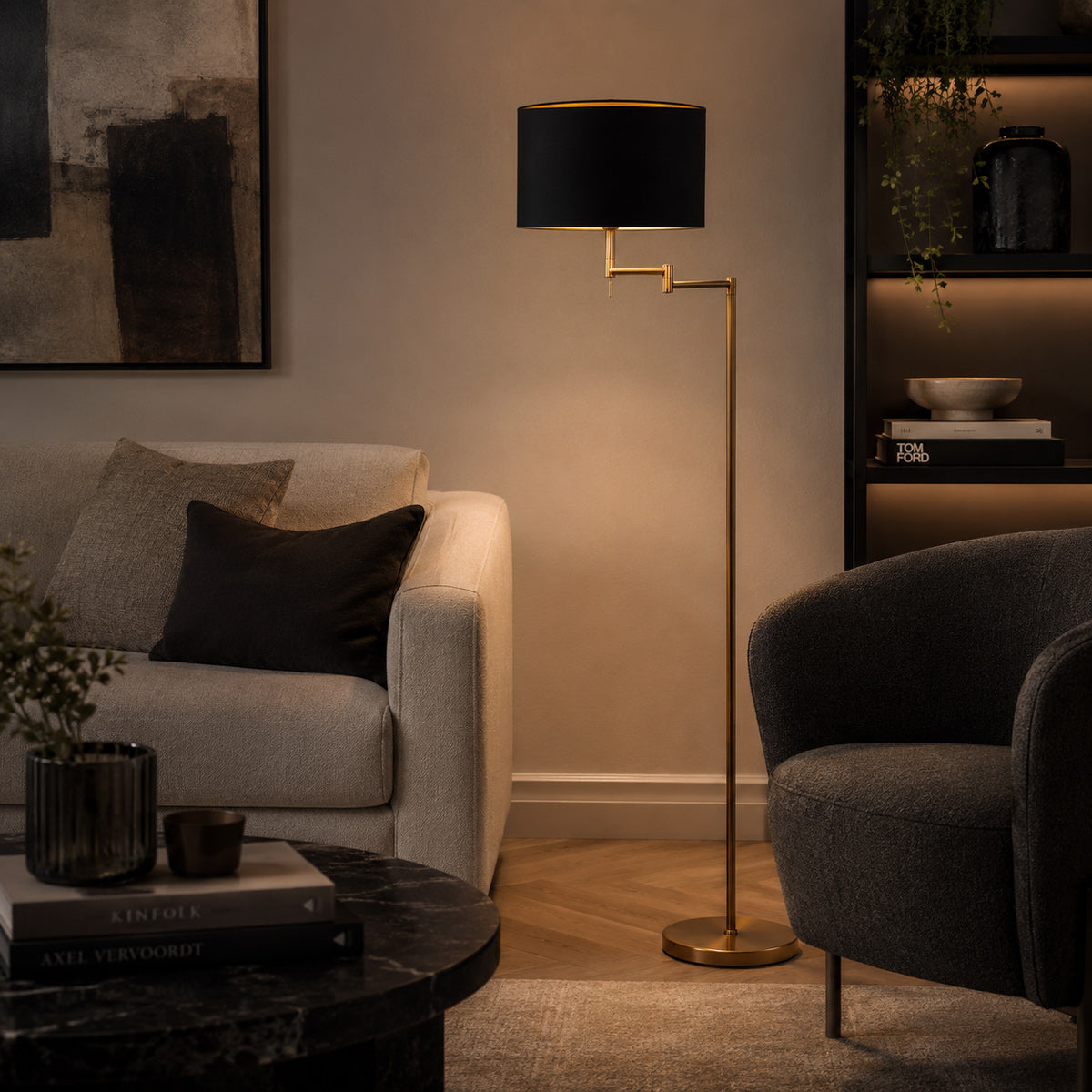 Mexlite Bella golvlampa i brons med svart skärm – bild 2
