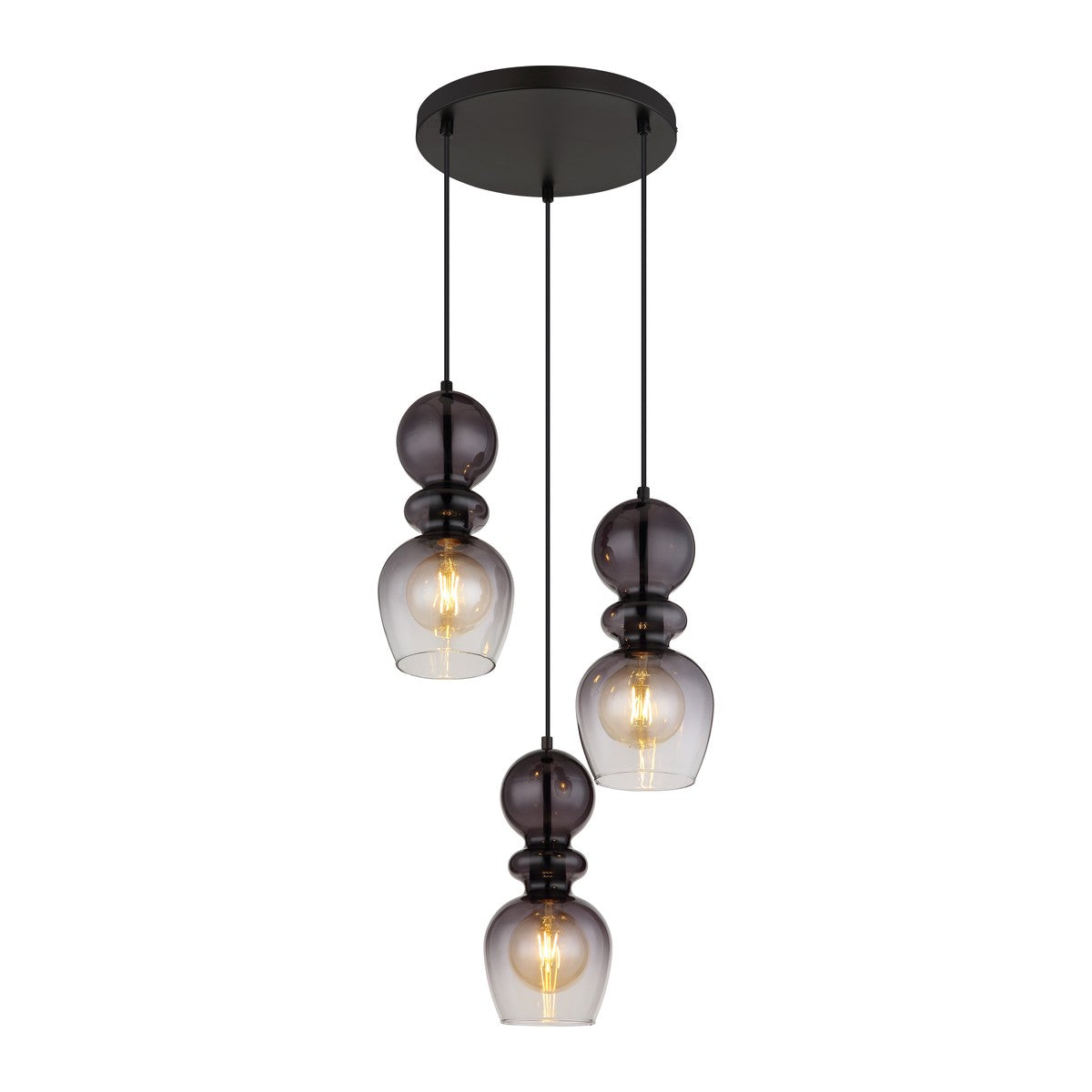 Fina svarta glas 3-lamps hänglampa