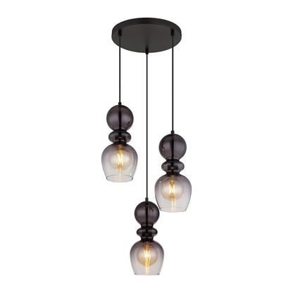 Fina svarta glas 3-lamps hänglampa