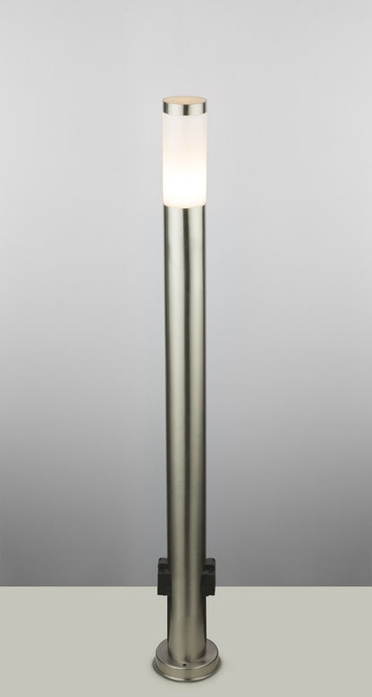 Zilverkleurige stalen buitenlamp met opalen cilinderkap en ronde voet – afbeelding 5