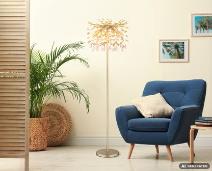 Lustre de pé moderno em cristal dourado com 5 luzes – imagem 6
