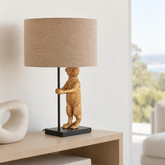Czarna lampa stołowa ze złotą surykatką Animaux – zdjęcie aranżacyjne