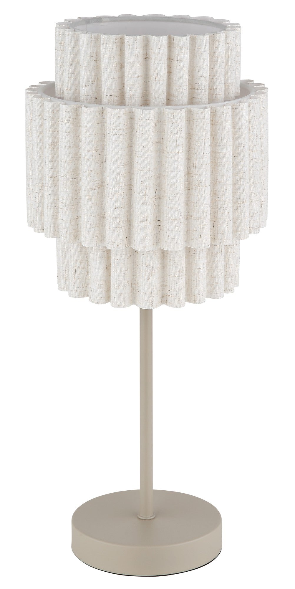 Lampada da tavolo moderna in tessuto color sabbia – immagine 1