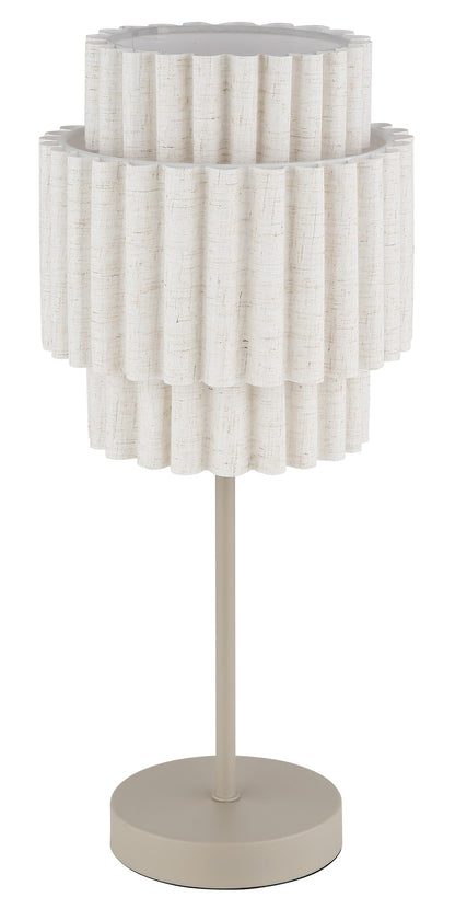 Lampada da tavolo moderna in tessuto color sabbia – immagine 1