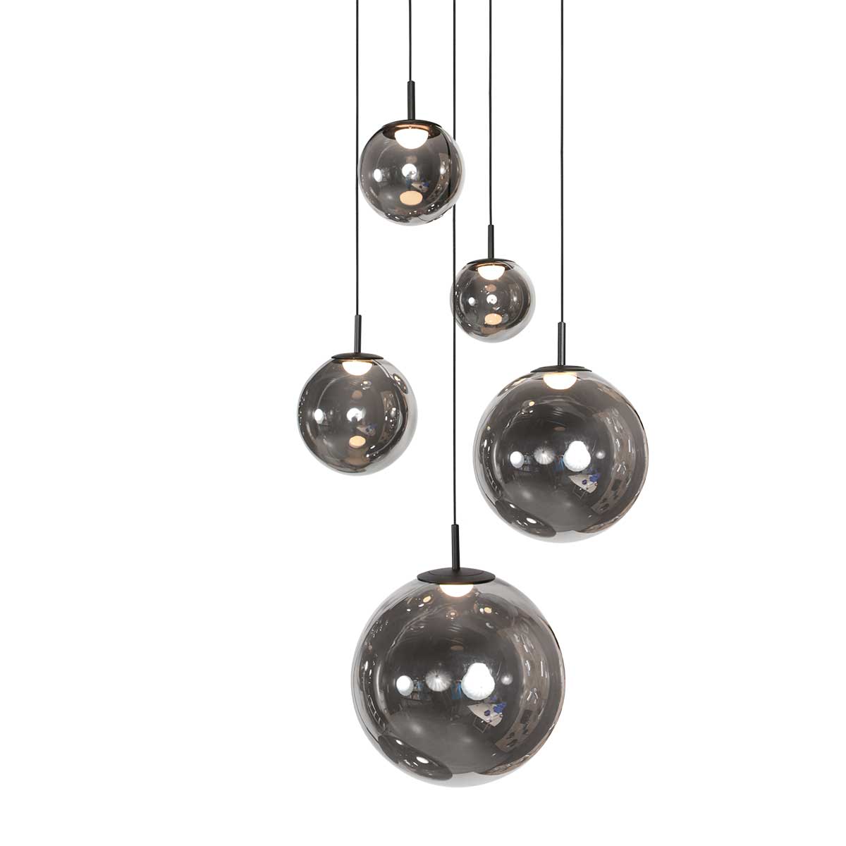 Дизайнерска висяща лампа Bollique с 5 LED сфери, черна